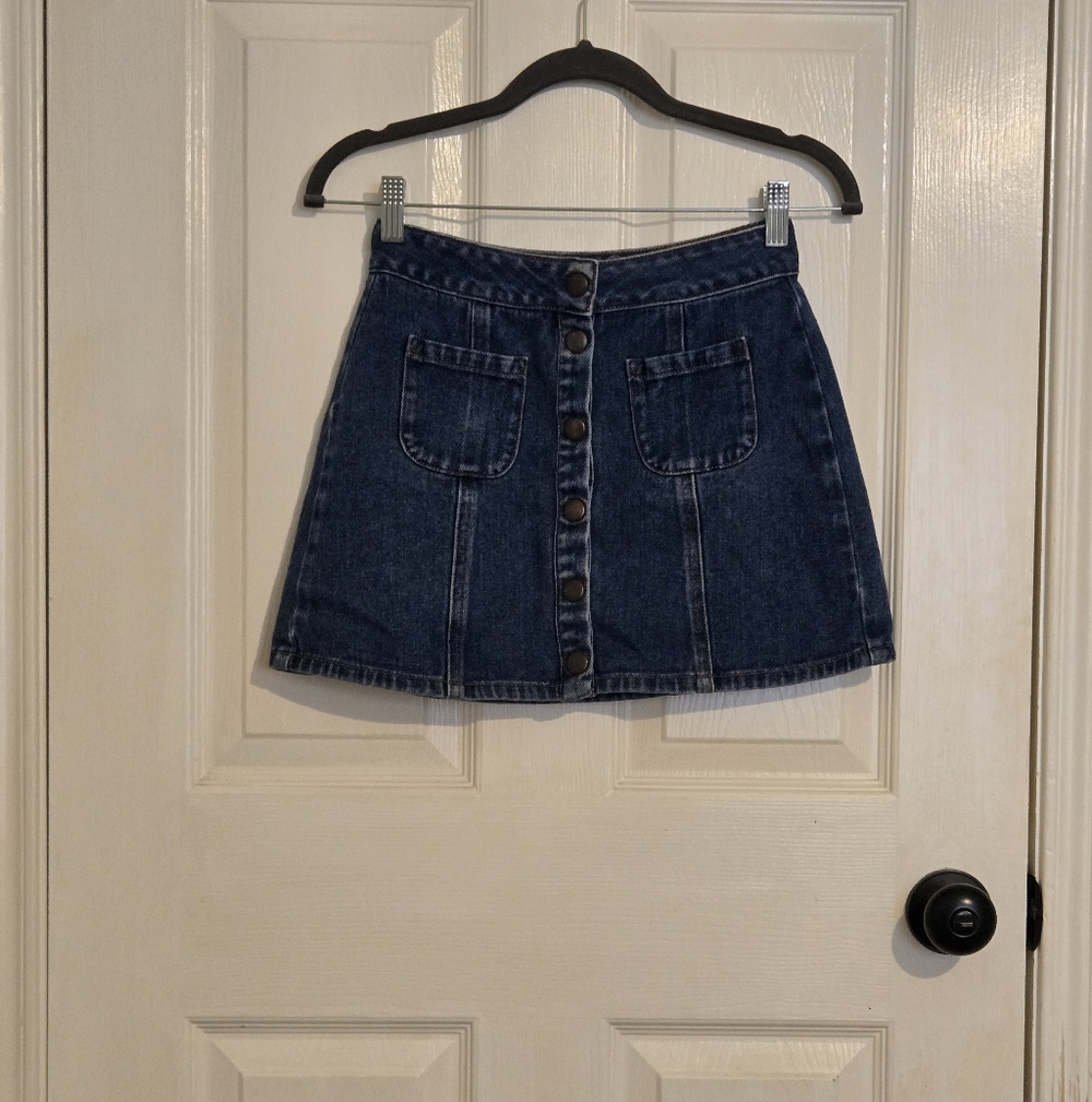 Bullhead Dark Blue Denim A-Line Button-Front Mini Skirt